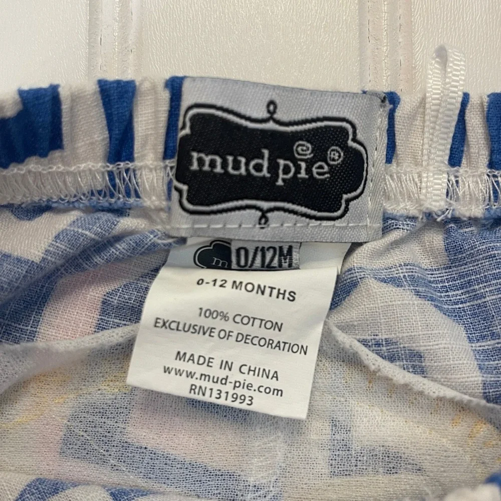 Mud Pie Baby Lion Bloomers Blue White Greek Key Diaper Cover 0-12M Cotton
